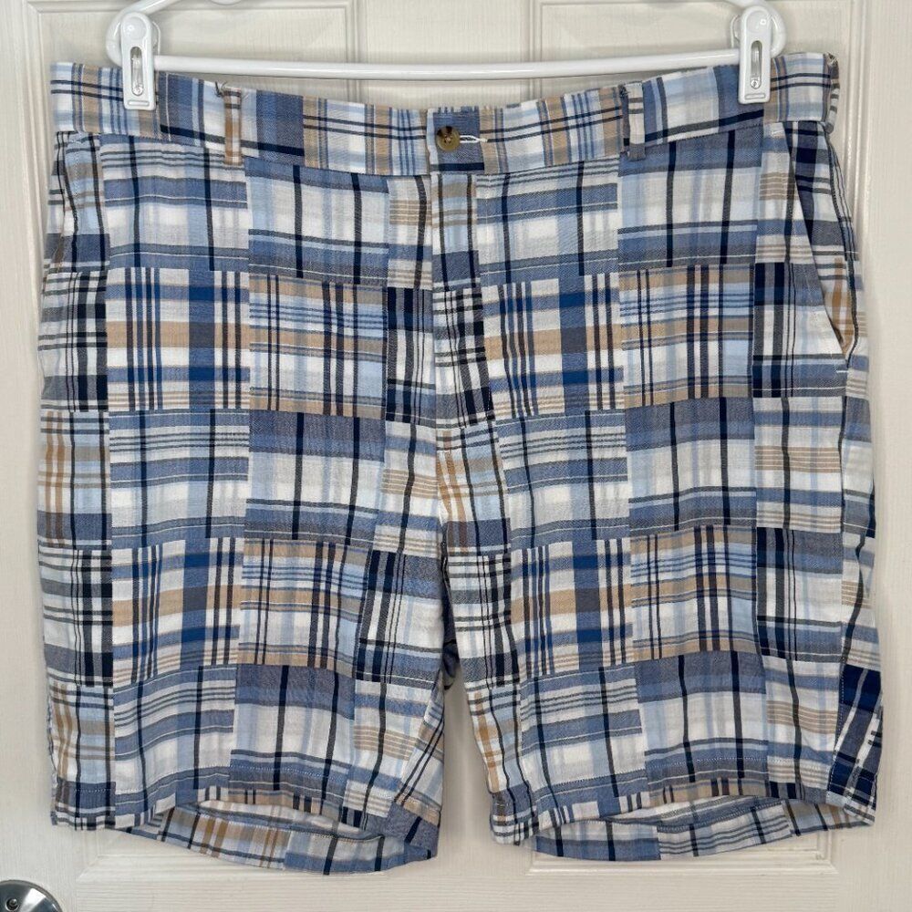 Peter Millar Blue White Madras Cotton Shorts Size 38